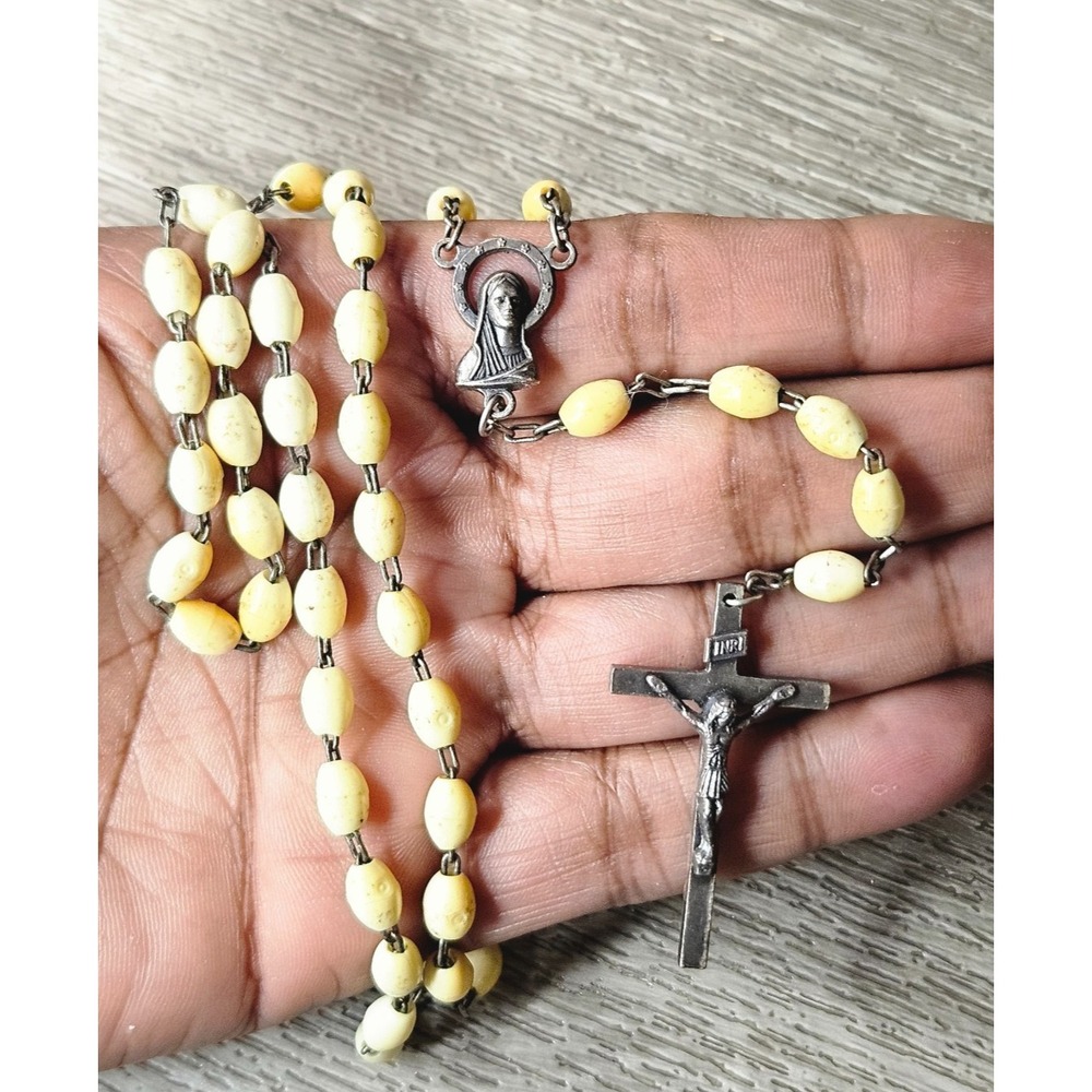 Vintage Italy INRI Rosary Beads Crucifix 18" L